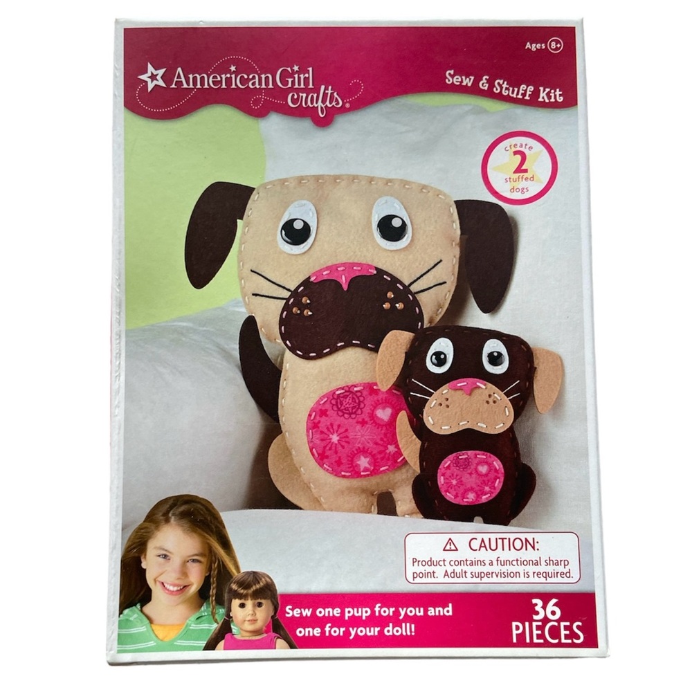 American Girl Crafts Sew & Stuff Kit 2 Stuffed Dogs Ages 8+ Brown Pink So Cute